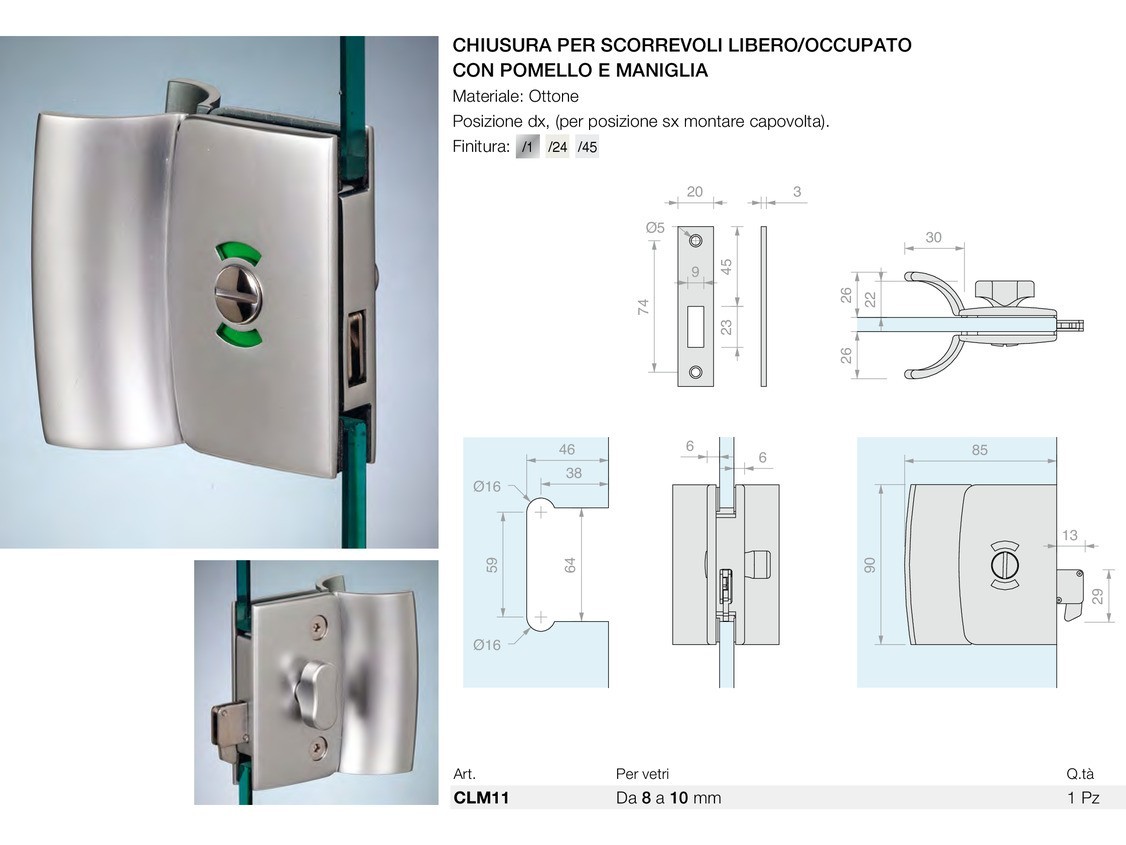 Chiusura per scorrevoli libero/occupato con pomello e maniglia Logli Massimo Saint Gobain