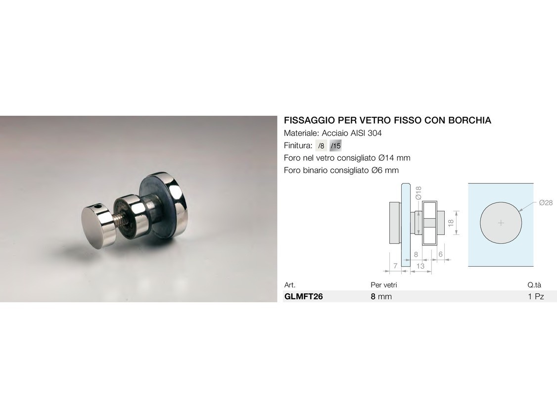 Fissaggio per vetro fisso con borchia Logli Massimo Saint Gobain