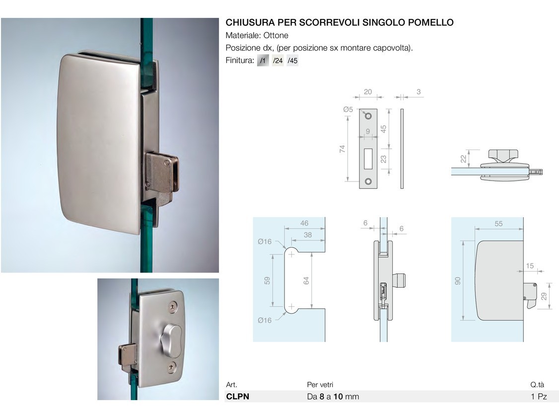 Chiusura per scorrevoli singolo pomello Logli Massimo Saint Gobain