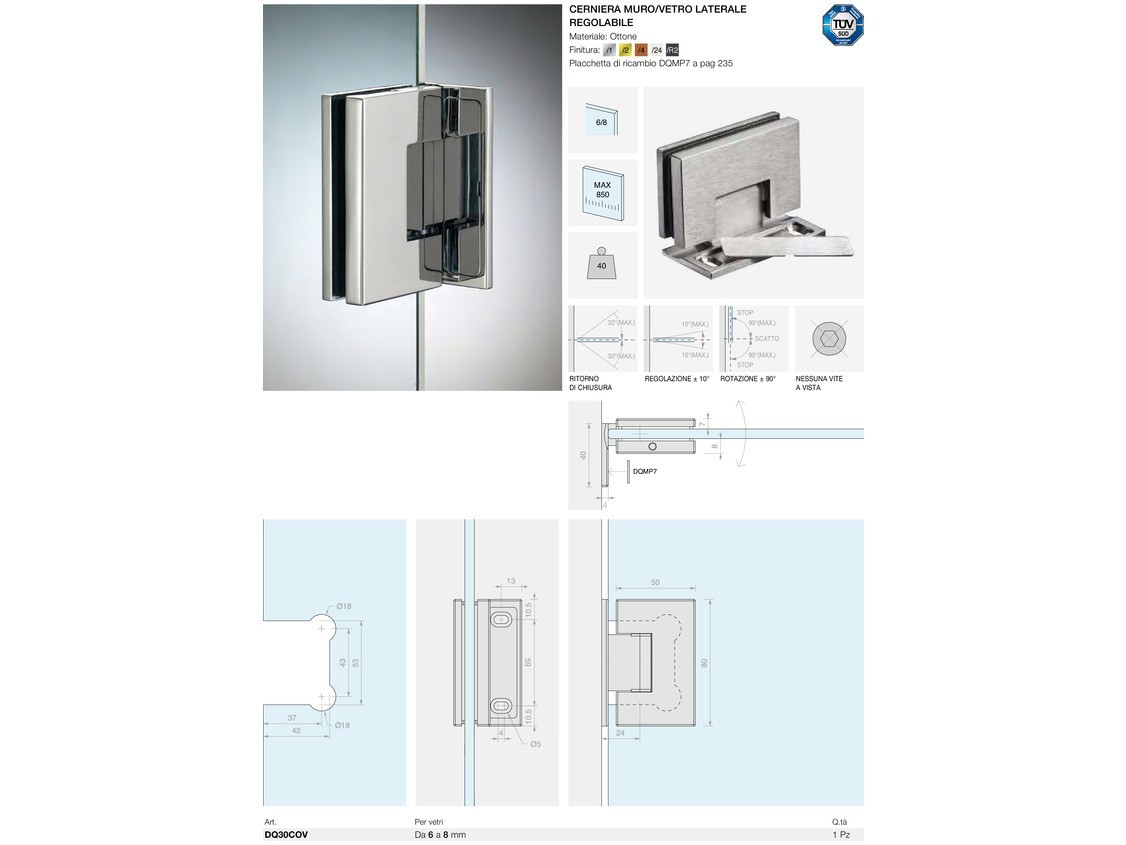 Cerniera muro/vetro laterale regolabile Logli Massimo Saint Gobain