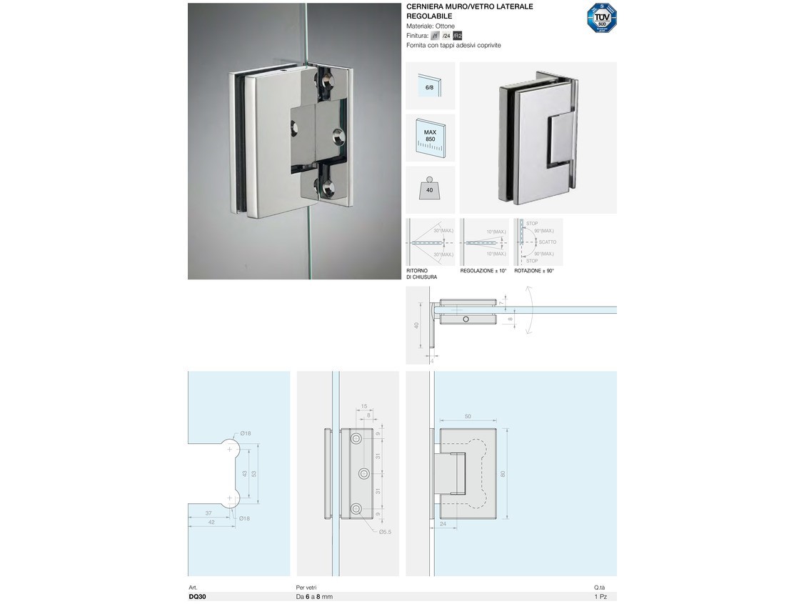 Cerniera muro/vetro laterale regolabile Logli Massimo Saint Gobain