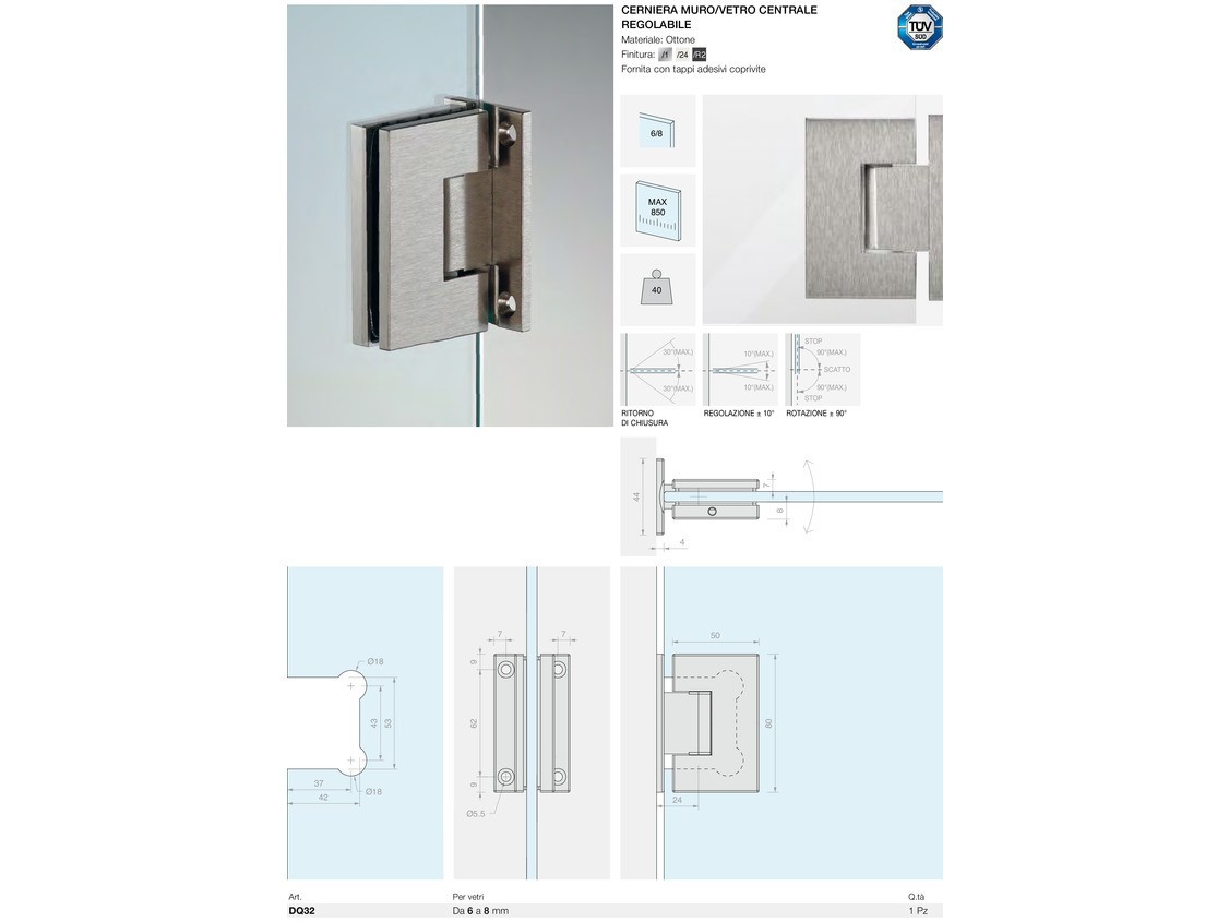 Cerniera muro/vetro centrale regolabile Logli Massimo Saint Gobain