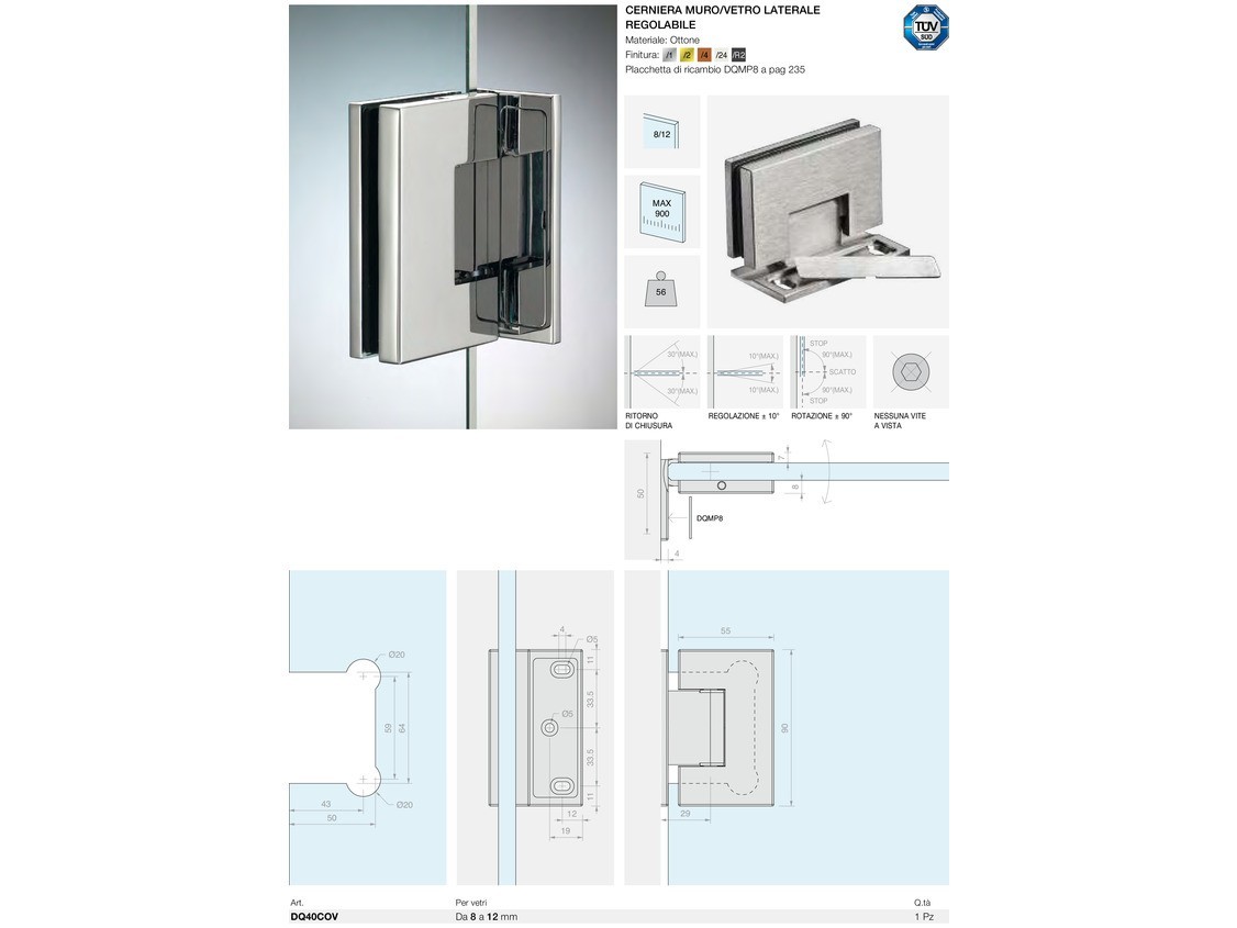 Cerniera muro/vetro laterale regolabile Logli Massimo Saint Gobain