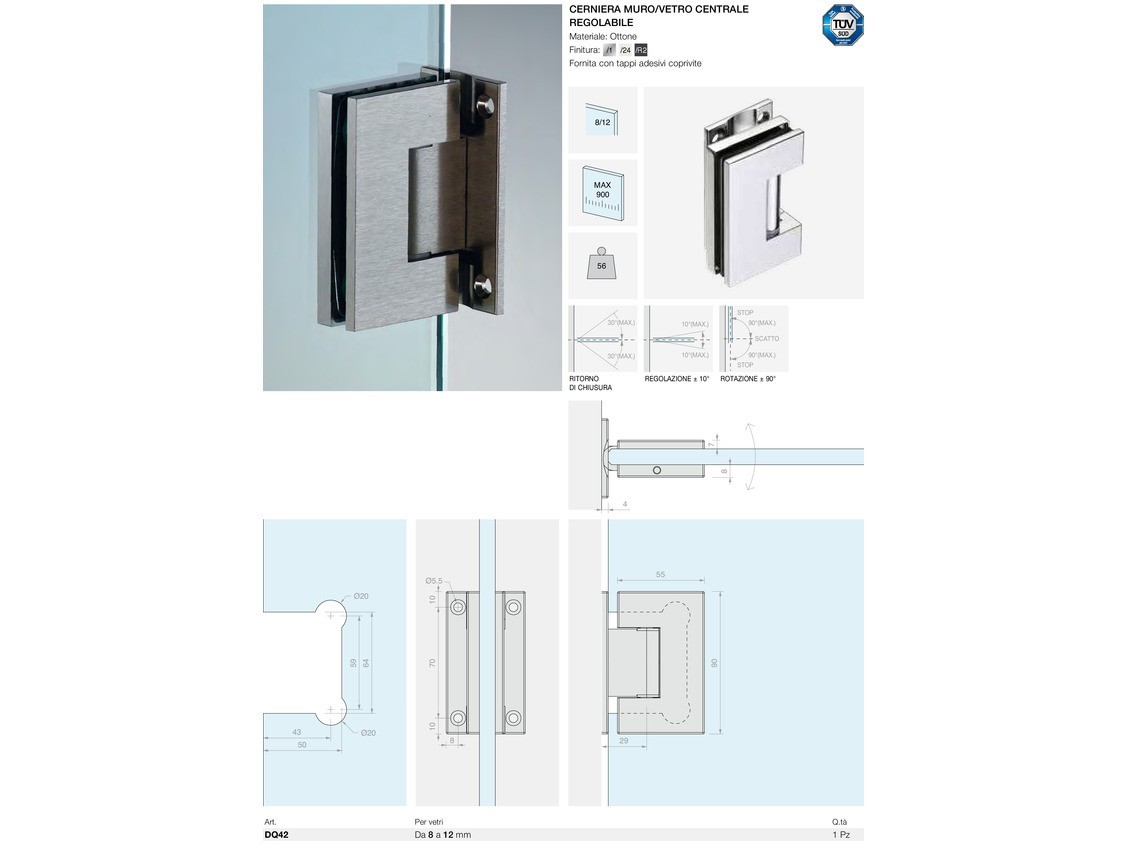 Cerniera muro/vetro centrale regolabile Logli Massimo Saint Gobain