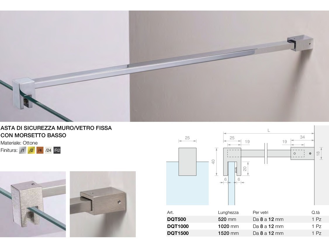 Asta di sicurezza muro/vetro fissa con morsetto basso Logli Massimo Saint Gobain