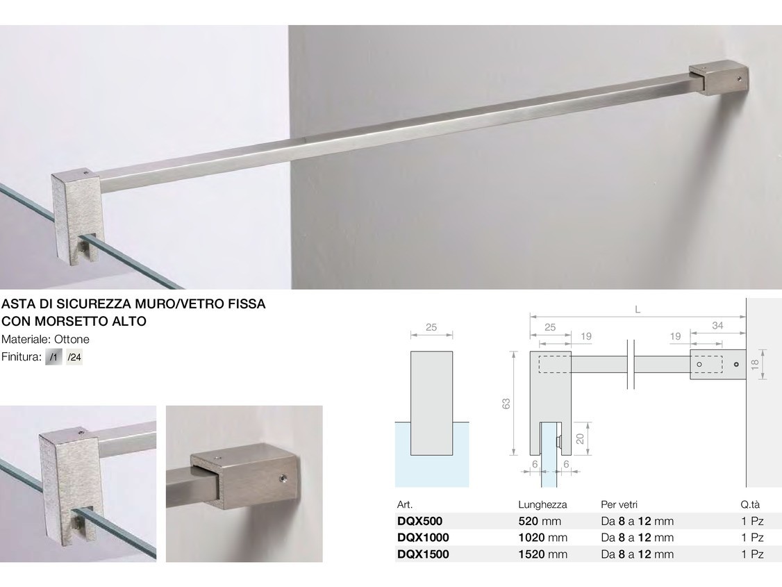 Asta di sicurezza muro/vetro fissa con morsetto alto Logli Massimo Saint Gobain