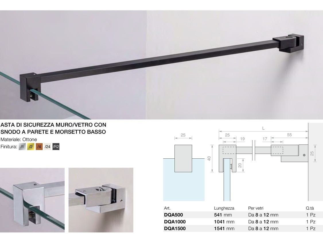 Asta di sicurezza muro/vetro con snodo a parete e morsetto basso Logli Massimo Saint Gobain