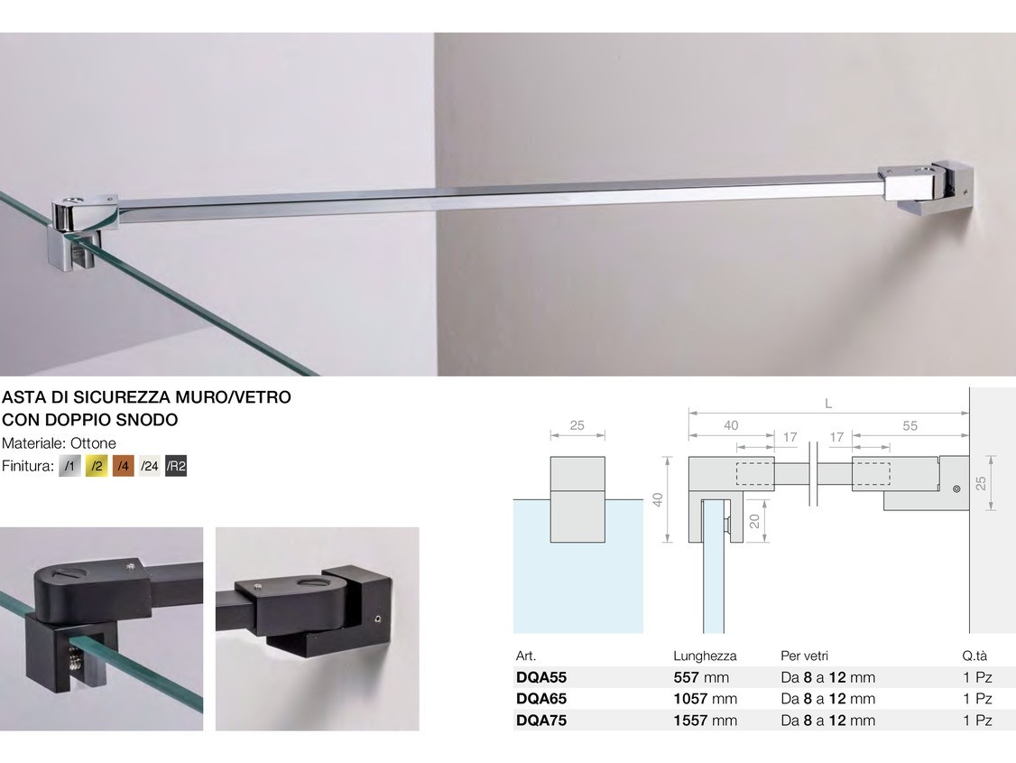 Asta di sicurezza muro/vetro con doppio snodo Logli Massimo Saint Gobain