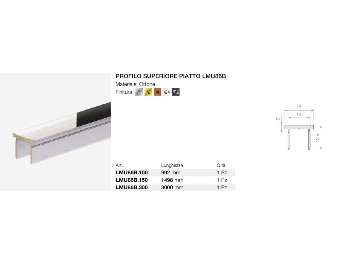 Profilo superiore piatto lmu86b Logli Massimo Saint Gobain