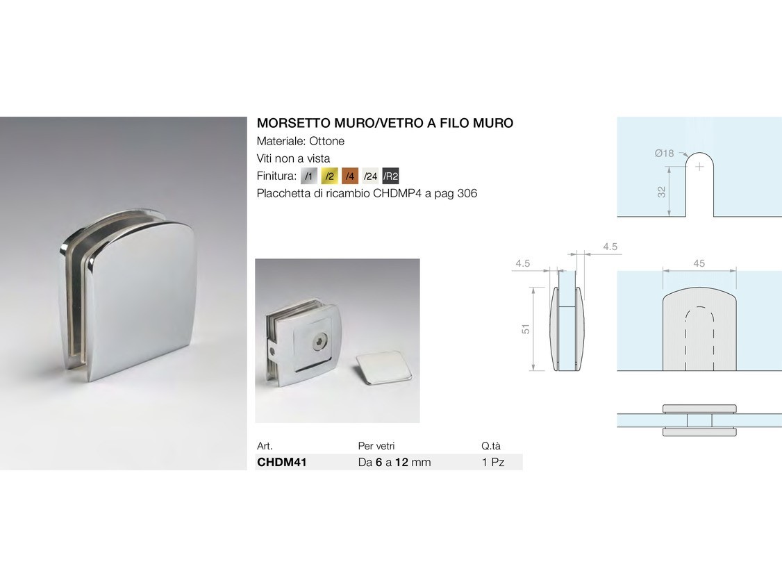 Morsetto muro/vetro a filo muro Logli Massimo Saint Gobain