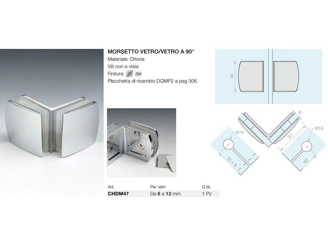 Morsetto vetro/vetro a 90° Logli Massimo Saint Gobain