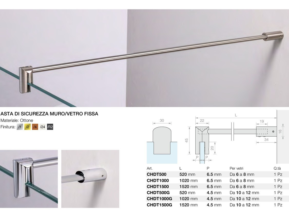 Asta di sicurezza muro/vetro fissa Logli Massimo Saint Gobain