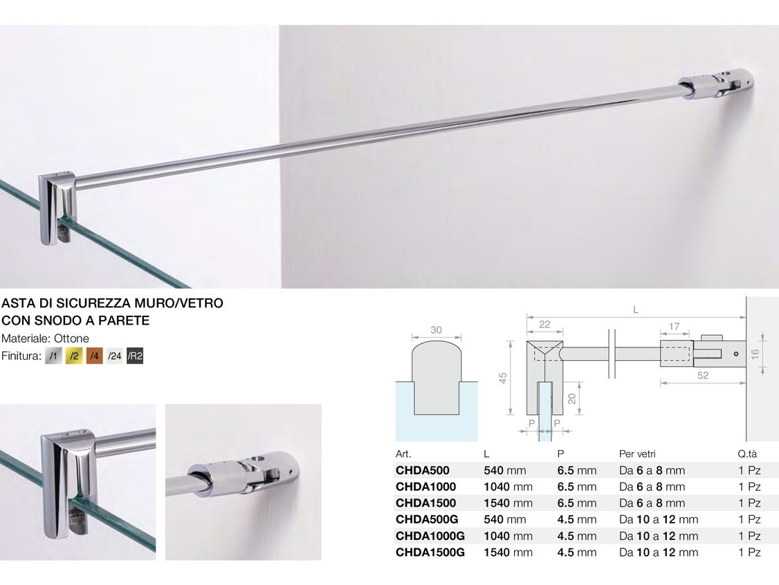 Asta di sicurezza muro/vetro con snodo a parete Logli Massimo Saint Gobain