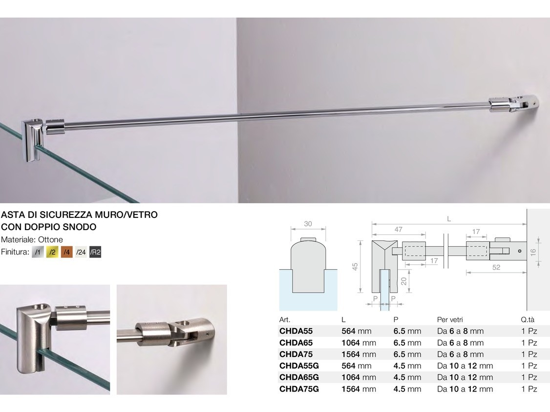 Asta di sicurezza muro/vetro con doppio snodo Logli Massimo Saint Gobain