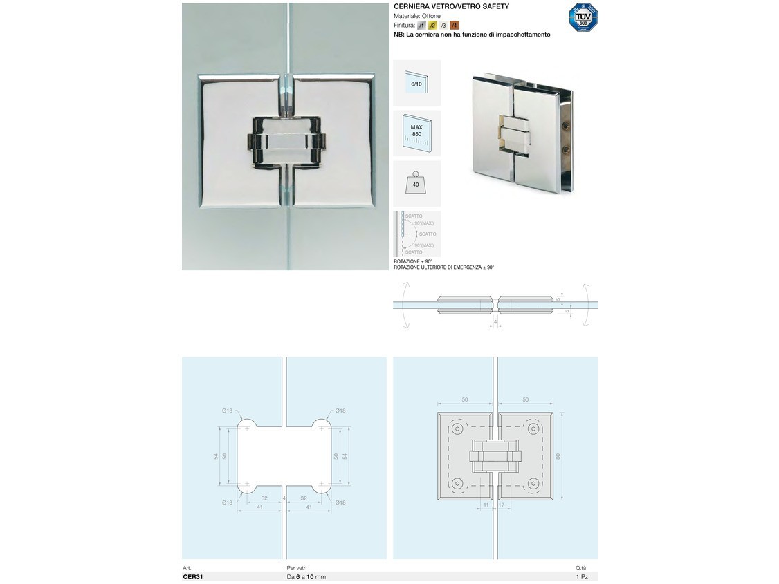 Cerniera vetro/vetro safety Logli Massimo Saint Gobain