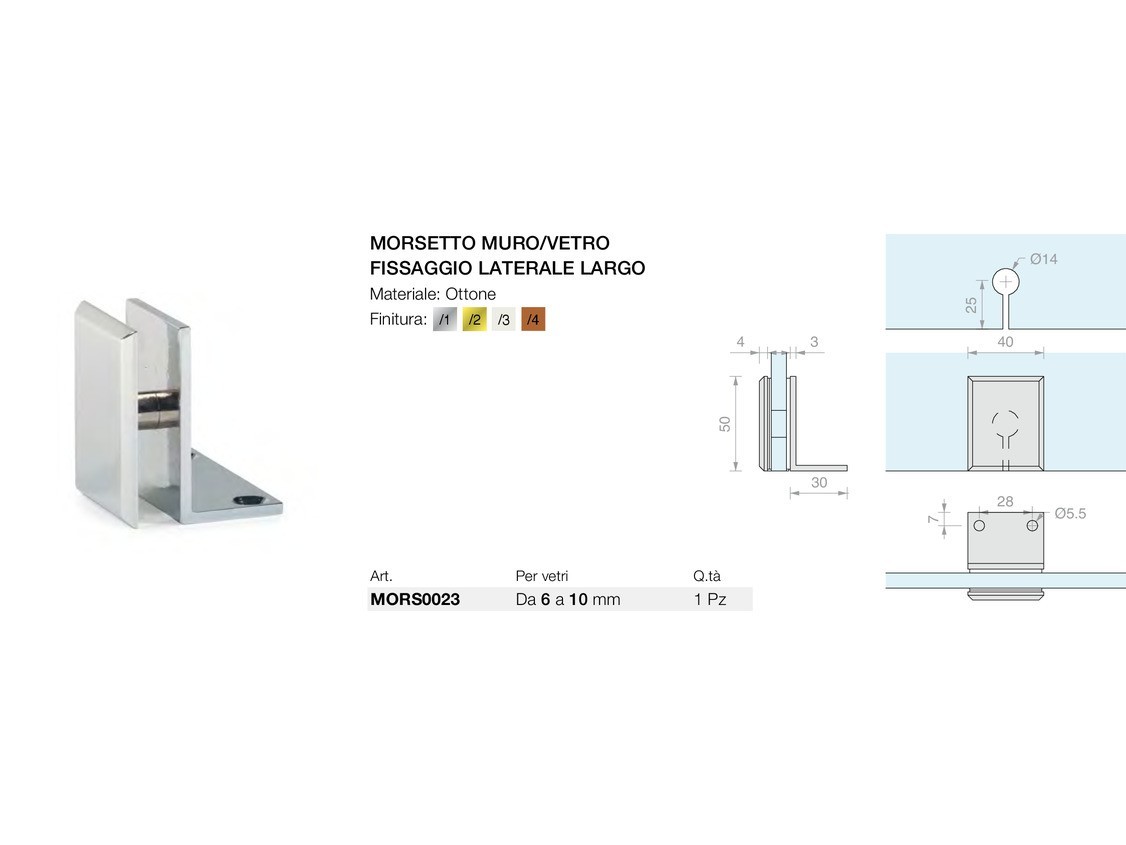 Morsetto muro/vetro fissaggio laterale largo Logli Massimo Saint Gobain