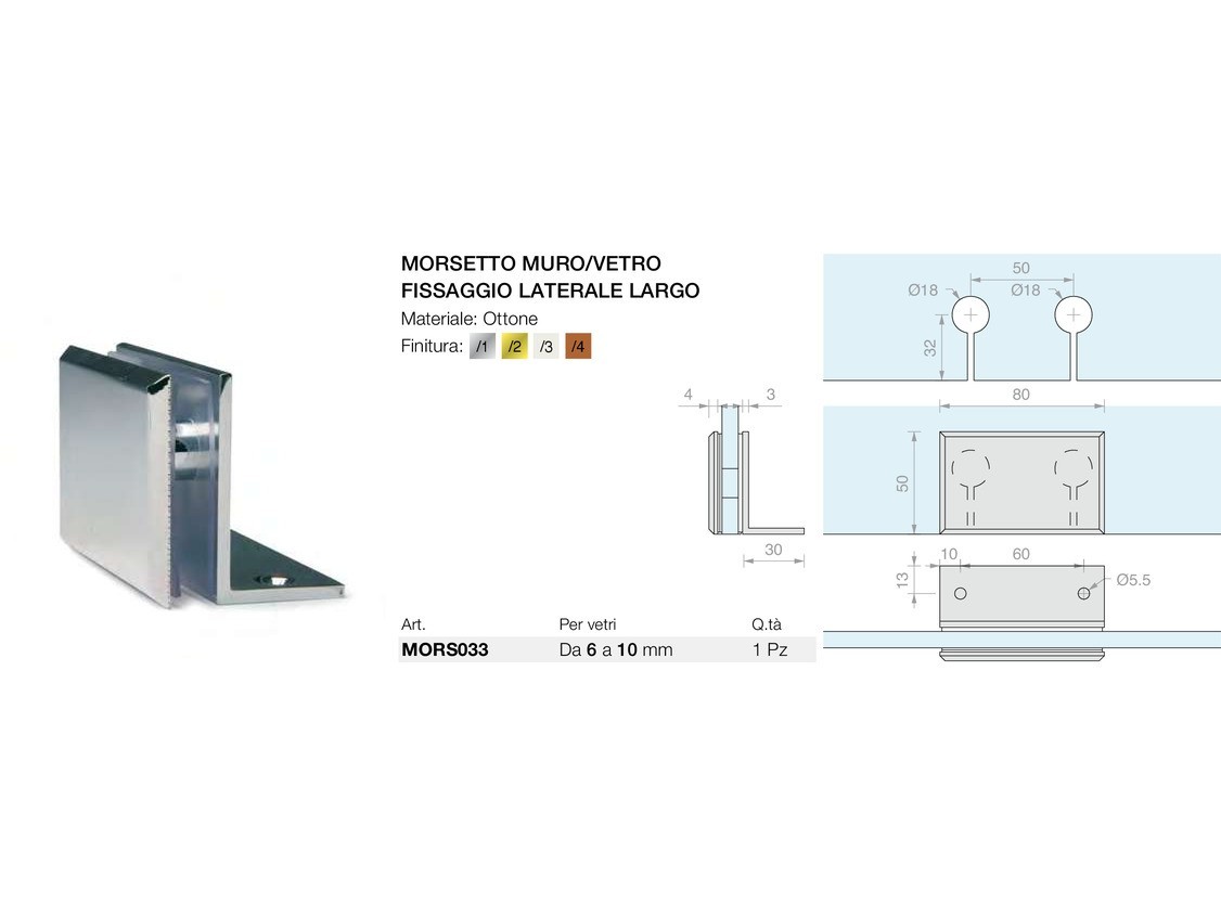 Morsetto muro/vetro fissaggio laterale largo Logli Massimo Saint Gobain