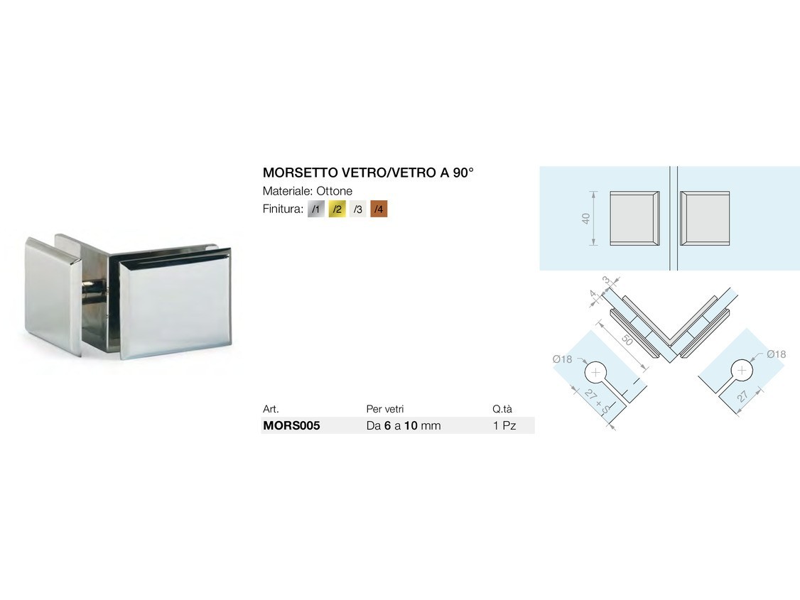 Morsetto vetro/vetro a 90° Logli Massimo Saint Gobain