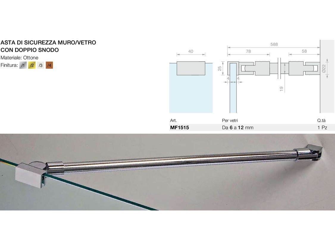 Asta di sicurezza muro/vetro con doppio snodo Logli Massimo Saint Gobain