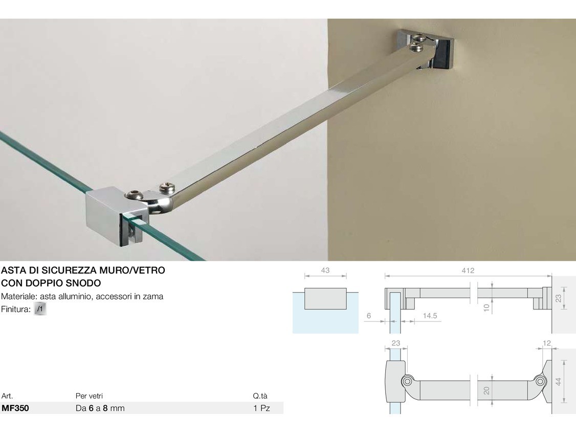 Asta di sicurezza muro/vetro con doppio snodo Logli Massimo Saint Gobain