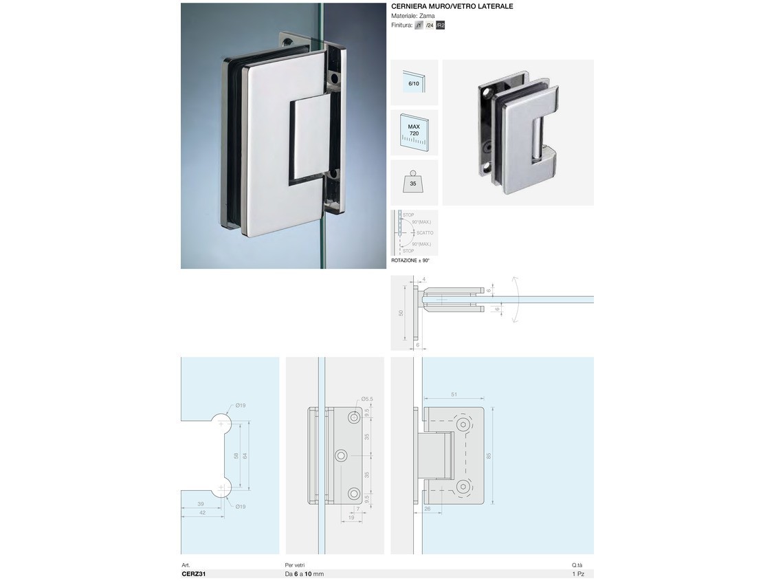 Cerniera muro/vetro laterale Logli Massimo Saint Gobain