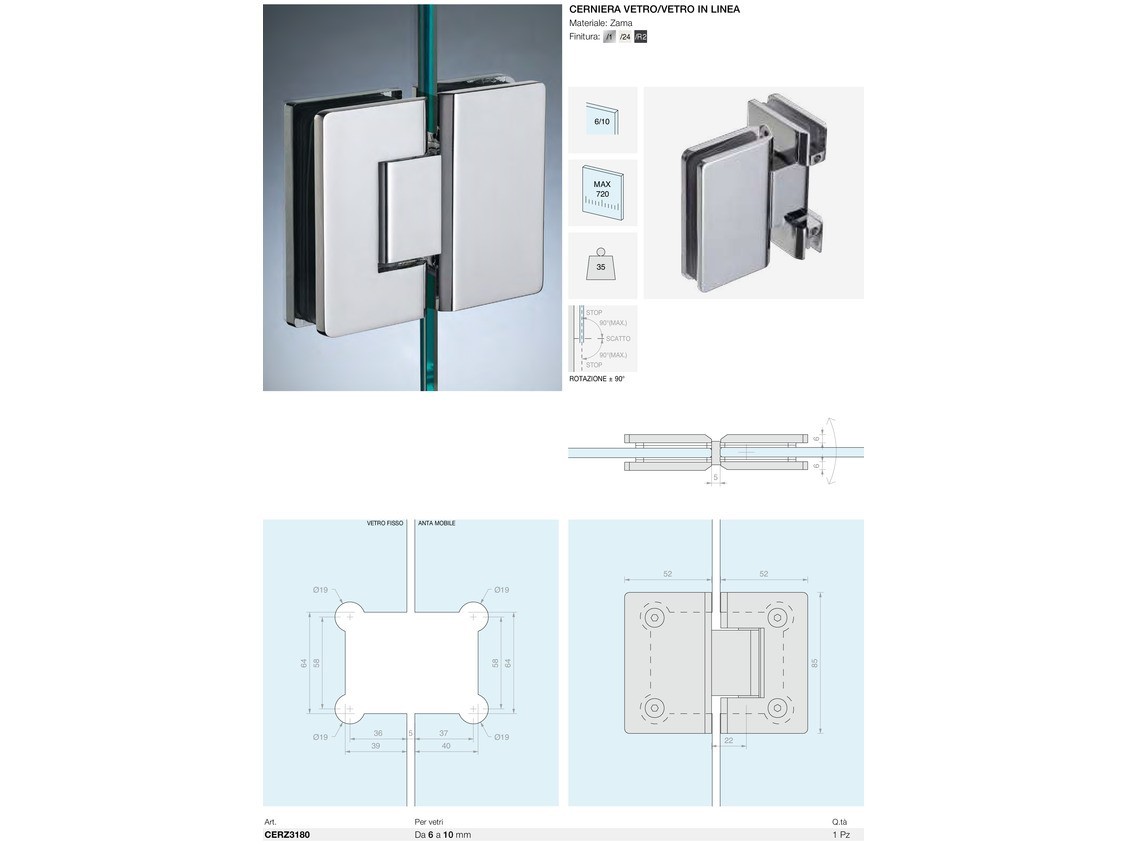 Cerniera vetro/vetro in linea Logli Massimo Saint Gobain