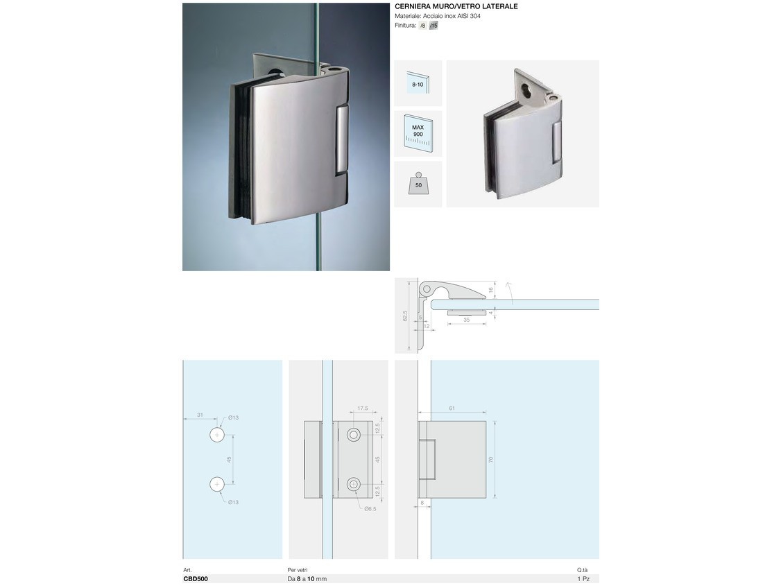 Cerniera muro/vetro laterale Logli Massimo Saint Gobain