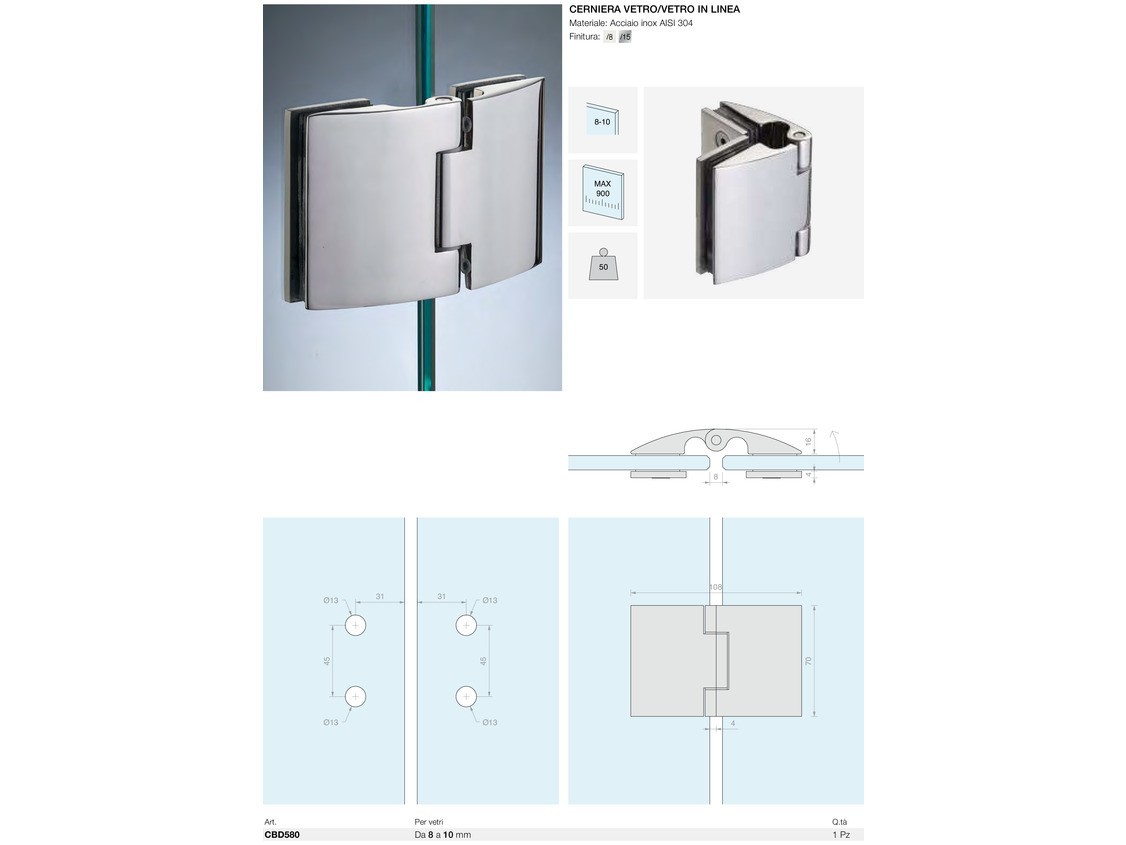 Cerniera vetro/vetro in linea Logli Massimo Saint Gobain