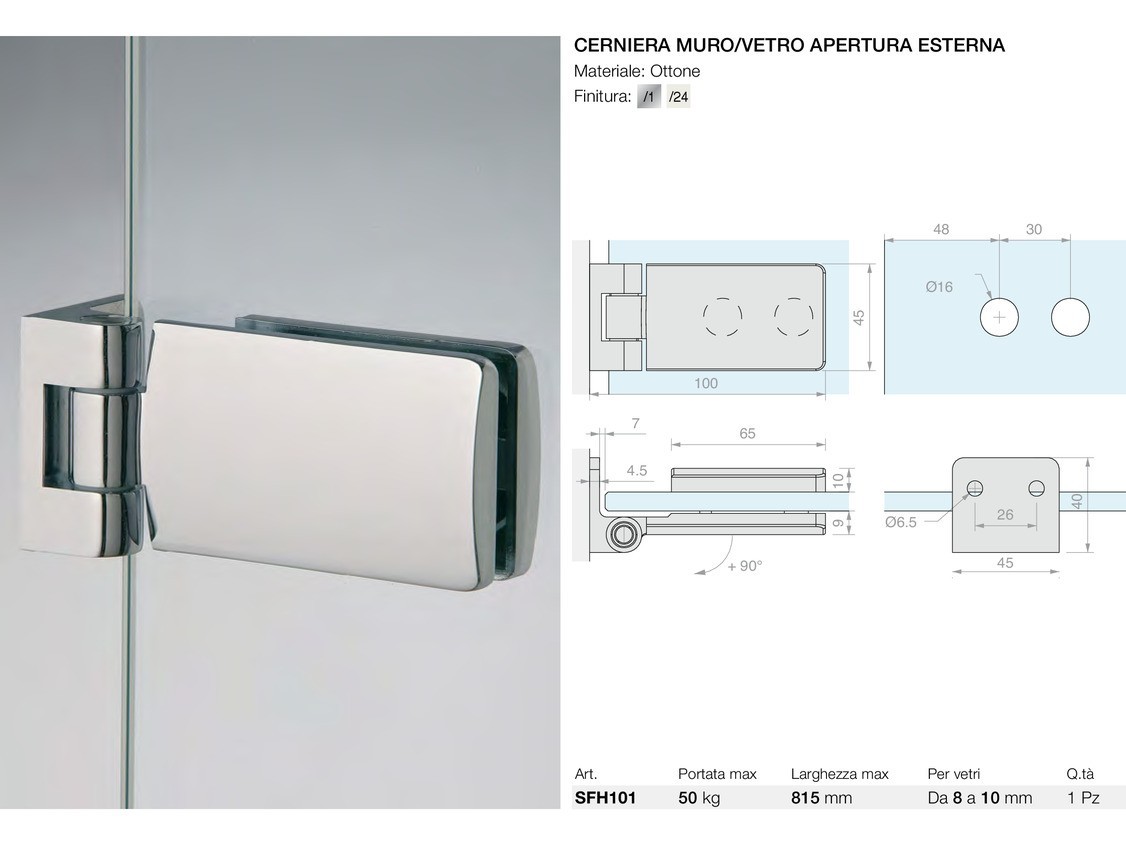 Cerniera muro/vetro apertura esterna Logli Massimo Saint Gobain