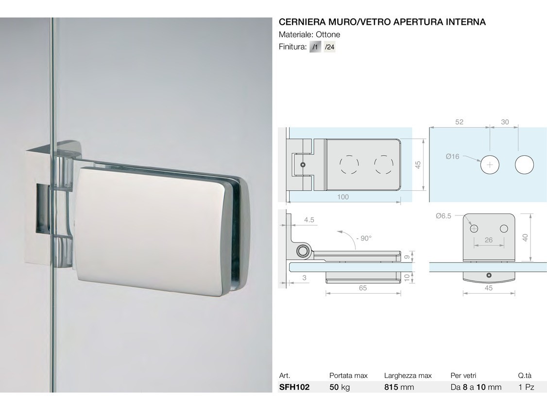 Cerniera muro/vetro apertura interna Logli Massimo Saint Gobain