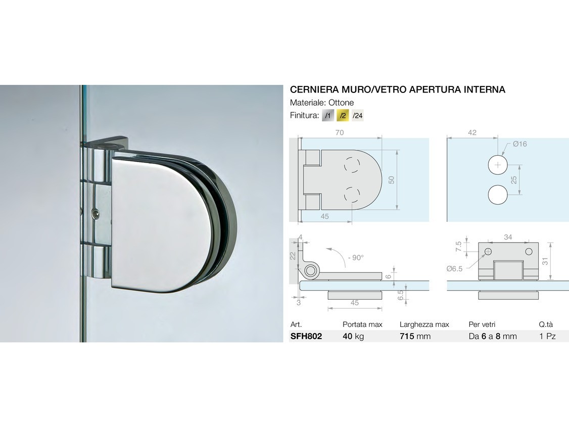 Cerniera muro/vetro apertura interna Logli Massimo Saint Gobain