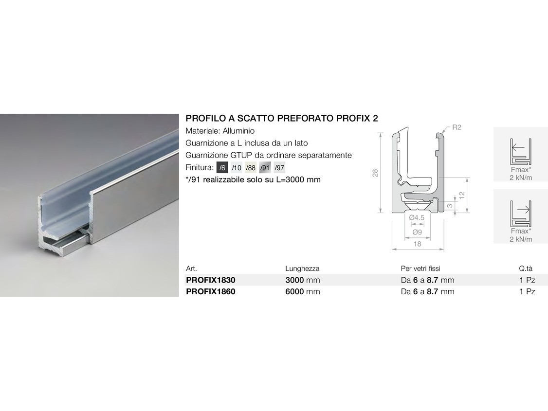 Profilo a scatto preforato profix 2 Logli Massimo Saint Gobain