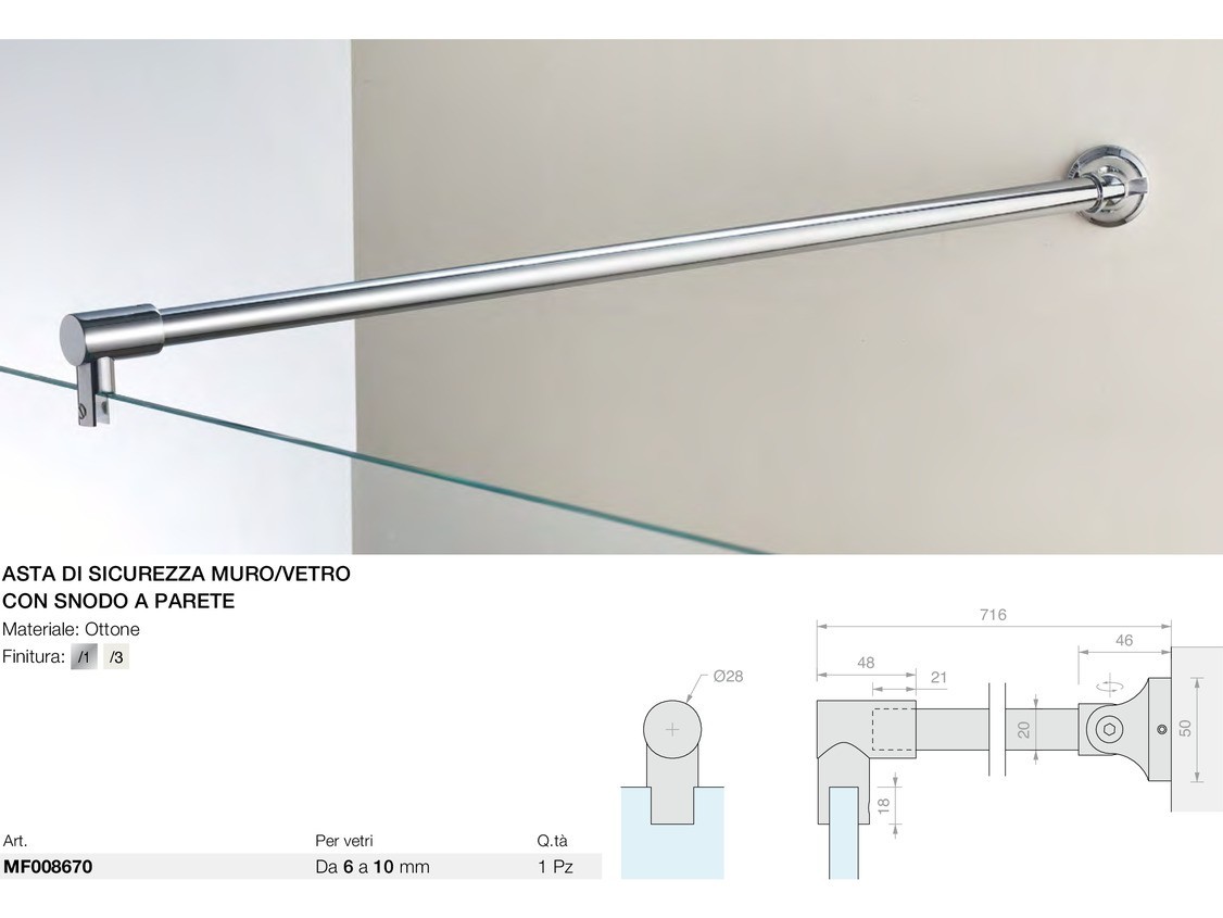 Asta di sicurezza muro/vetro con snodo a parete Logli Massimo Saint Gobain