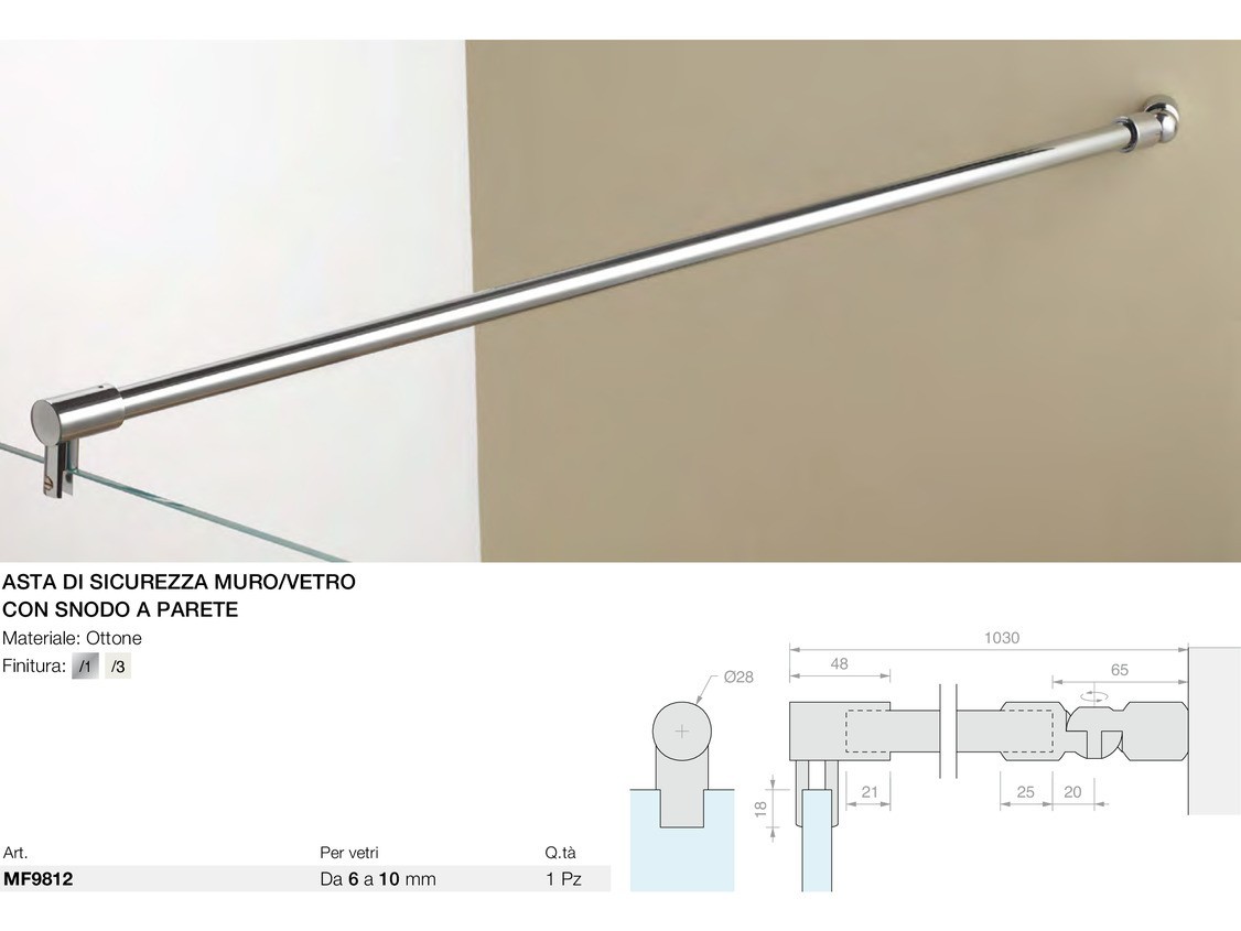 Asta di sicurezza muro/vetro con snodo a parete Logli Massimo Saint Gobain