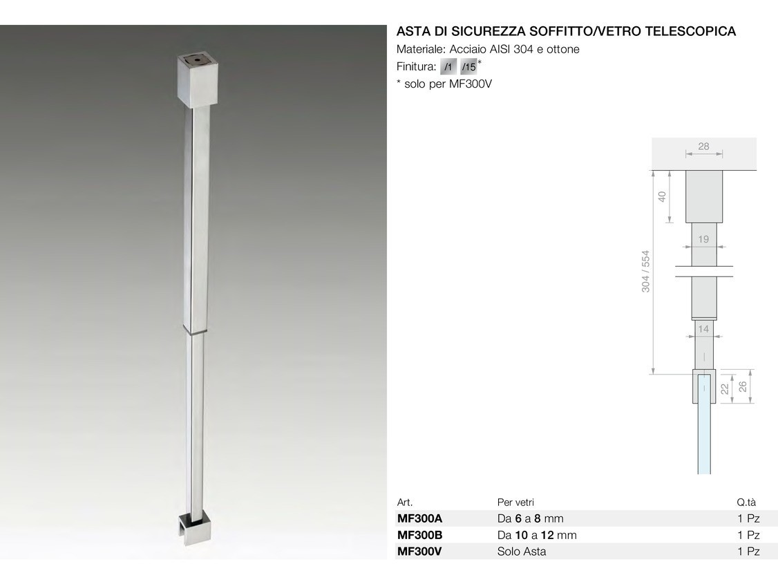 Asta di sicurezza soffitto/vetro telescopica Logli Massimo Saint Gobain