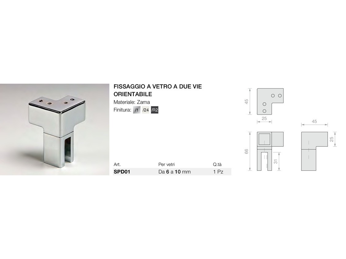 Fissaggio a vetro a due vie orientabile Logli Massimo Saint Gobain