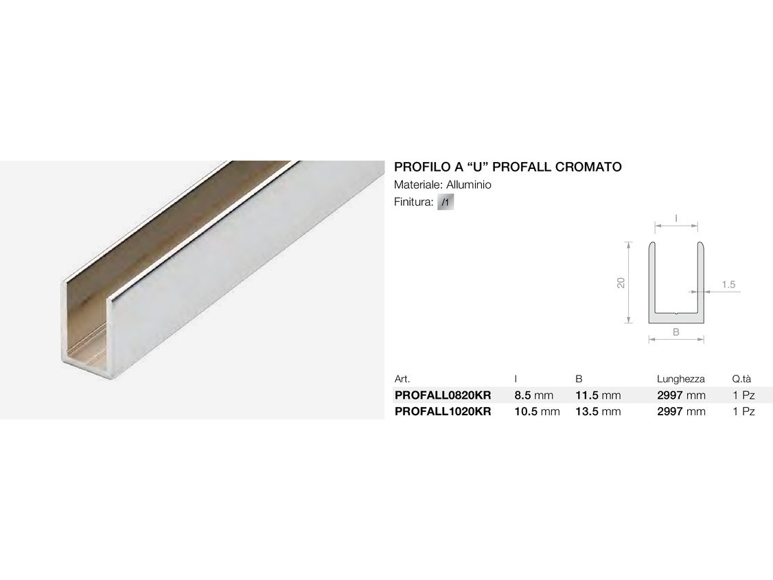 Profilo a “u” profall cromato Logli Massimo Saint Gobain