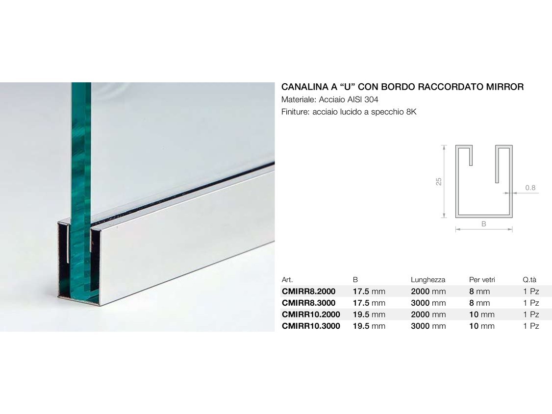 Canalina a “u” con bordo raccordato mirror Logli Massimo Saint Gobain