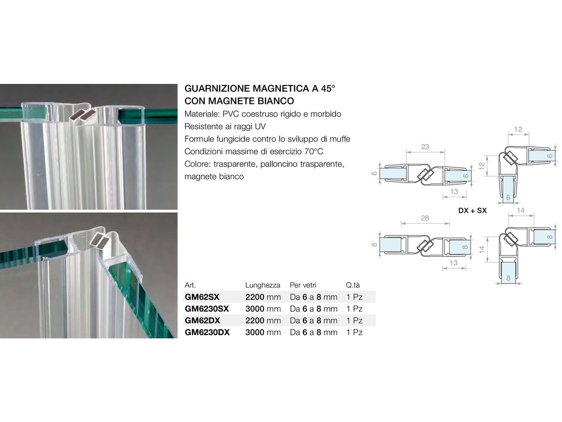 Guarnizione magnetica a 45° con magnete bianco Logli Massimo Saint Gobain