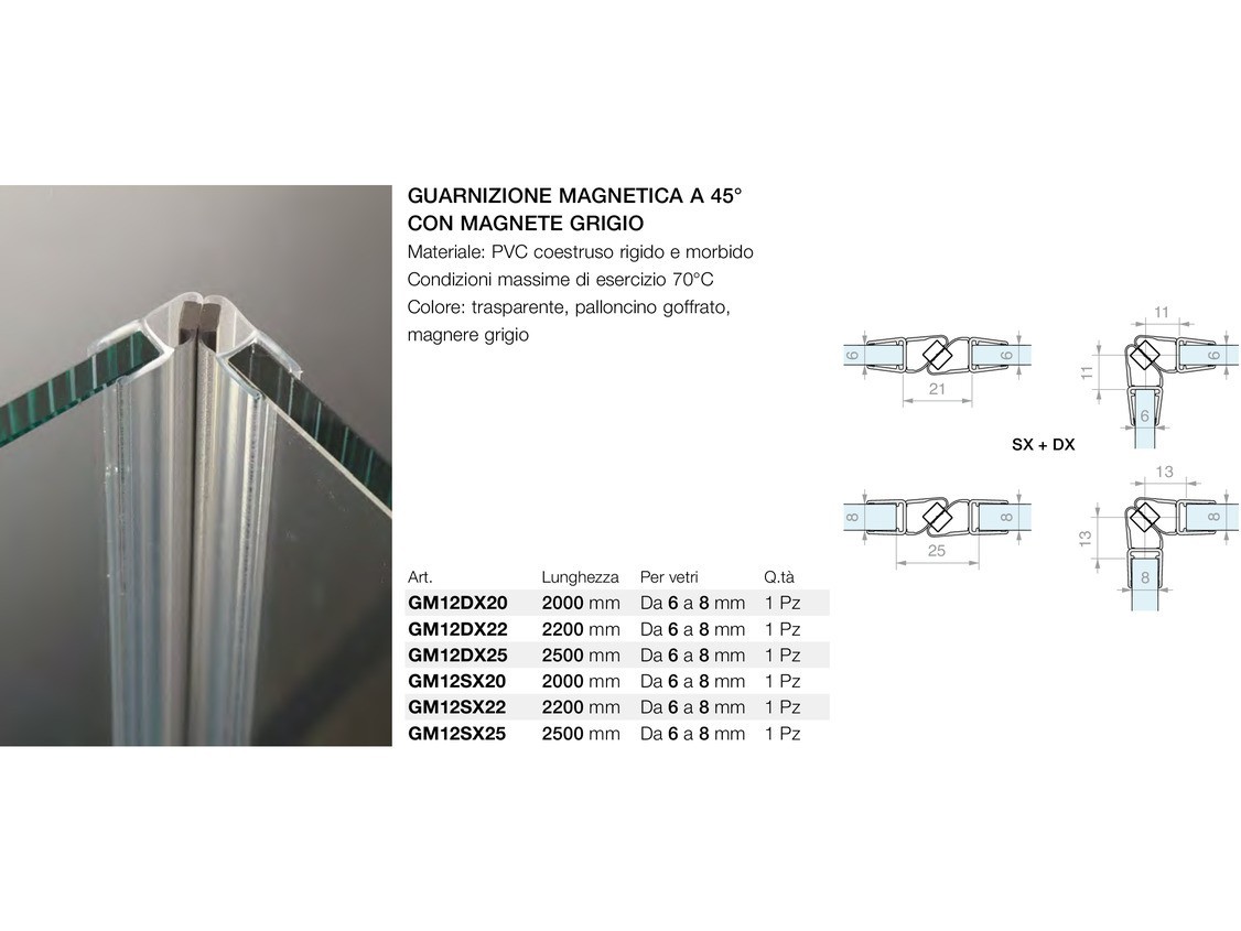 Guarnizione magnetica a 45° con magnete grigio Logli Massimo Saint Gobain