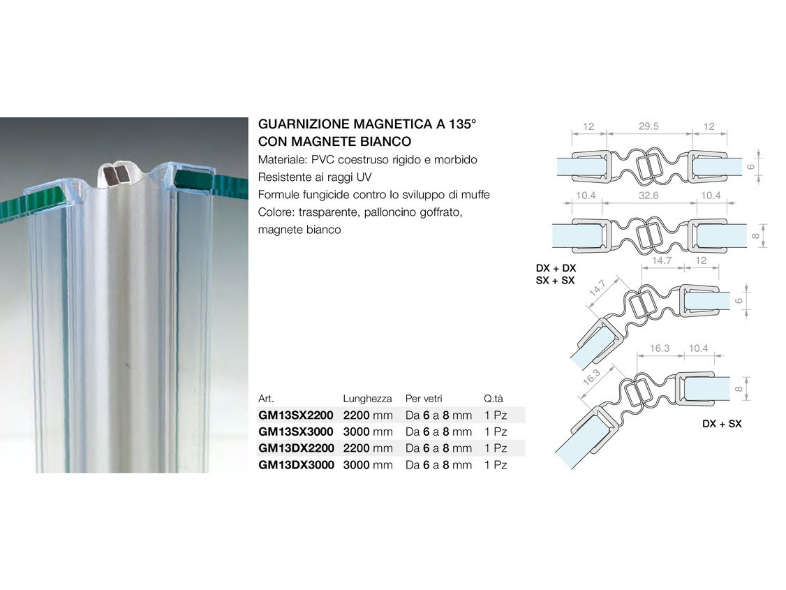 Guarnizione magnetica a 135° con magnete bianco Logli Massimo Saint Gobain