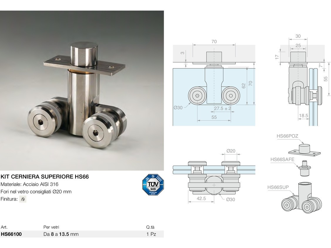 Kit cerniera superiore hs66 Logli Massimo Saint Gobain