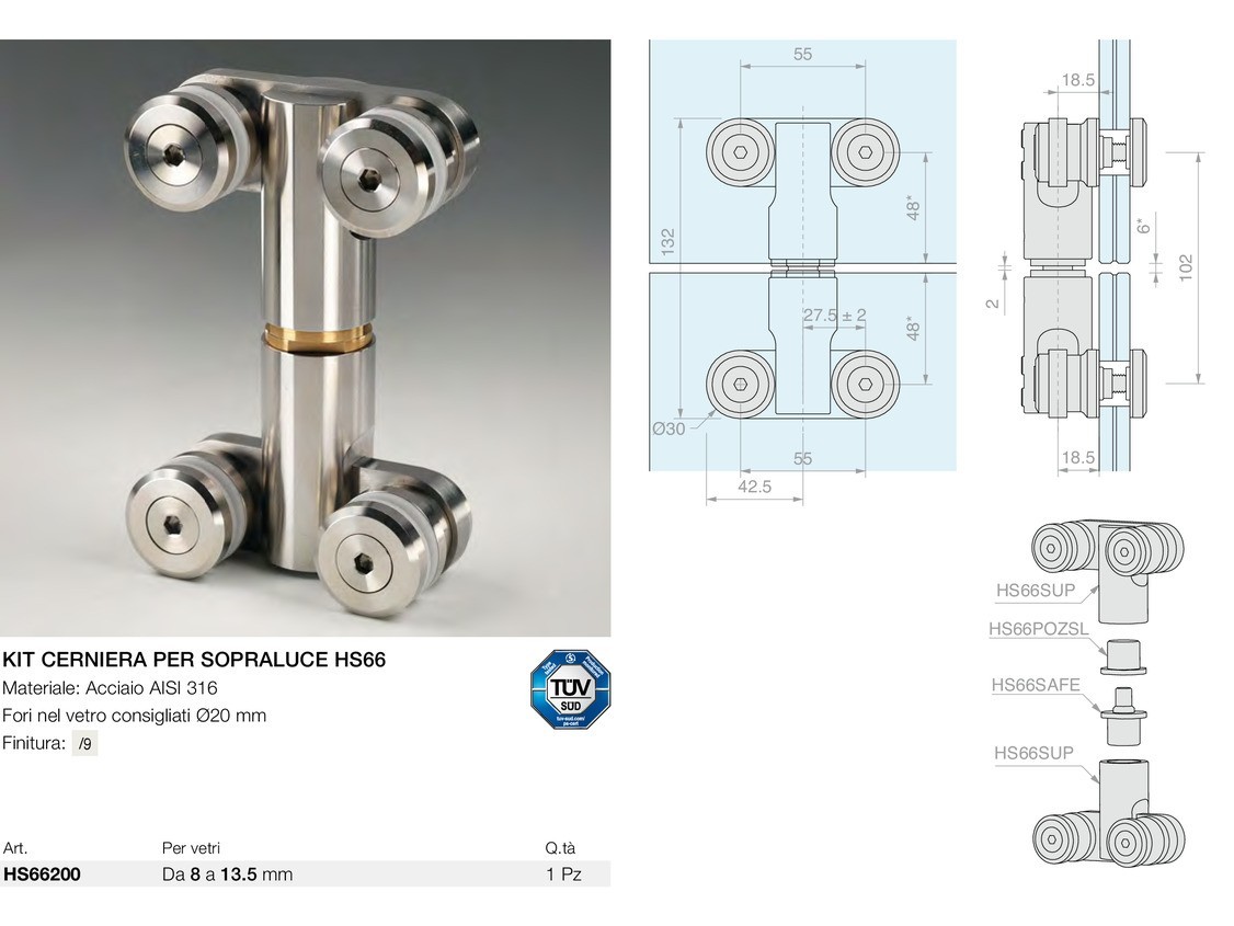 Kit cerniera per sopraluce hs66 Logli Massimo Saint Gobain