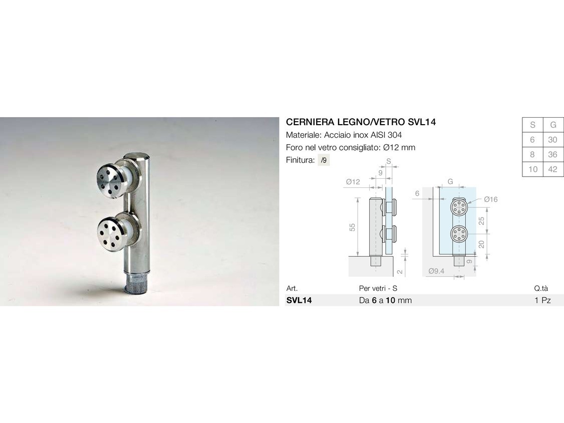 Cerniera legno/vetro svl14 Logli Massimo Saint Gobain