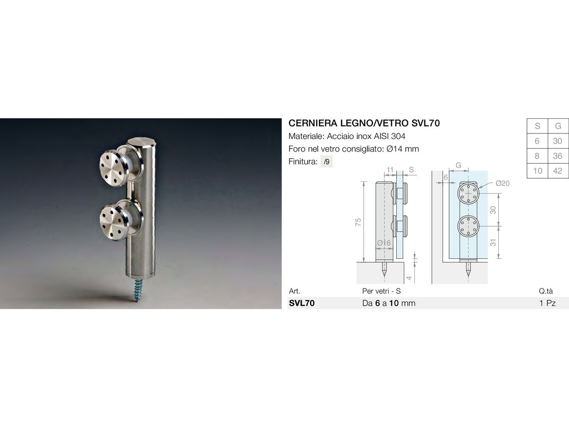 Cerniera legno/vetro svl70 Logli Massimo Saint Gobain