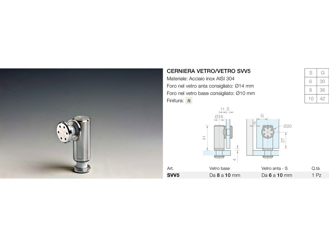 Cerniera vetro/vetro svv5 Logli Massimo Saint Gobain