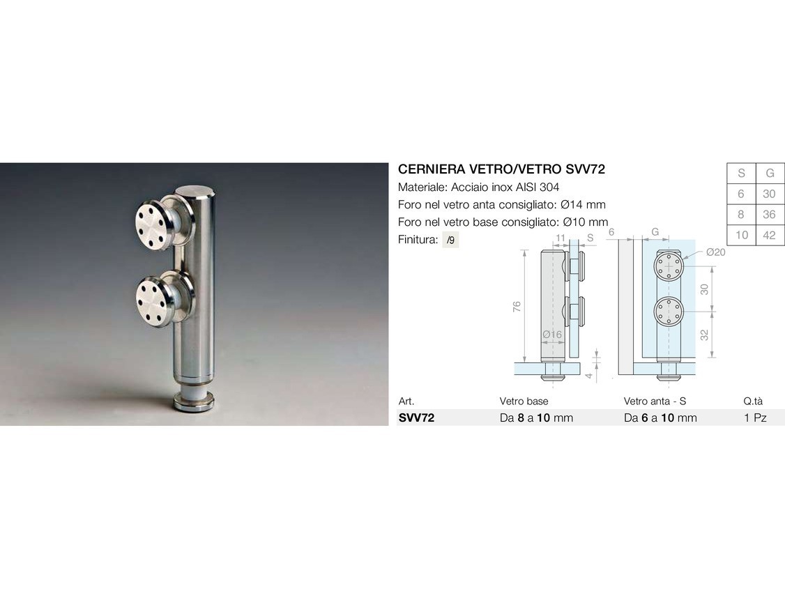 Cerniera vetro/vetro svv72 Logli Massimo Saint Gobain