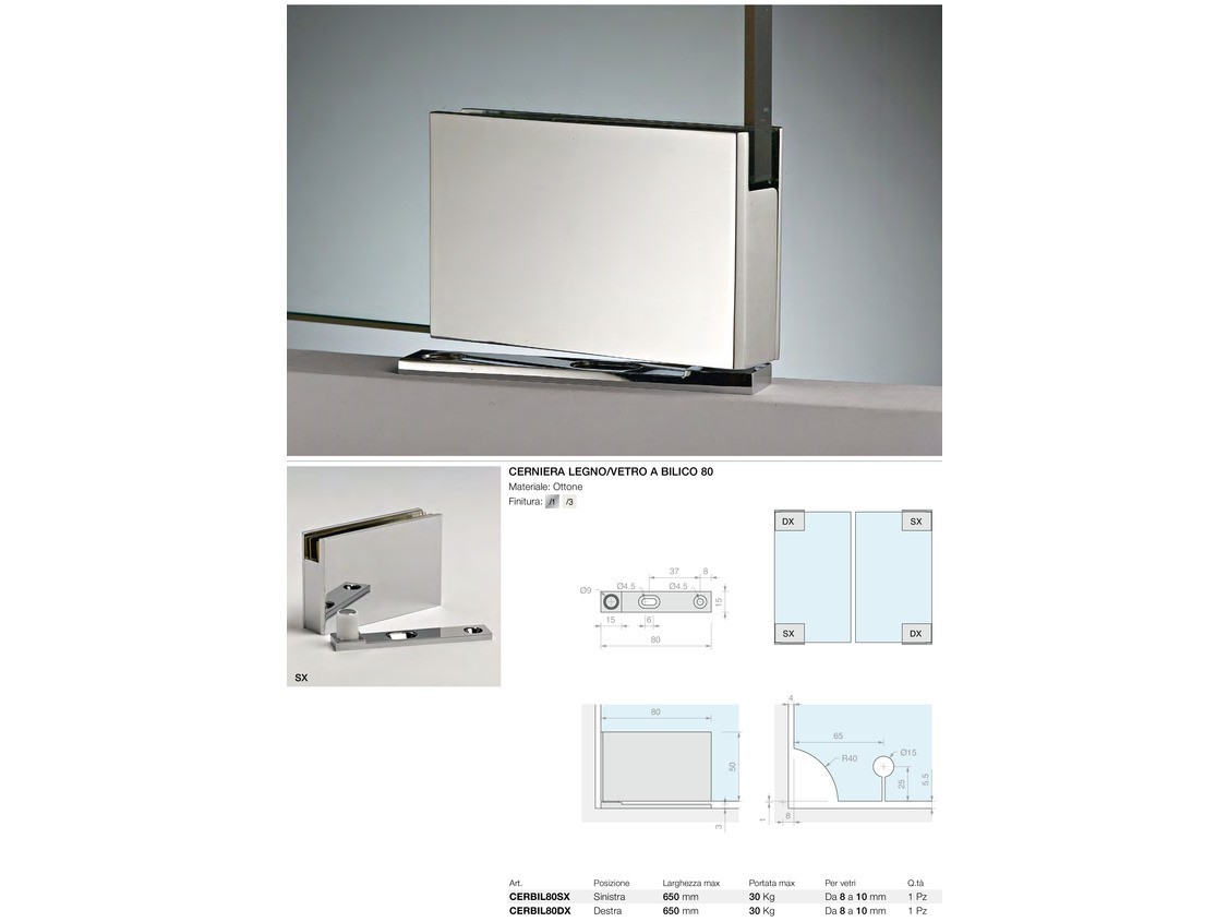 Cerniera legno/vetro a bilico 80 Logli Massimo Saint Gobain