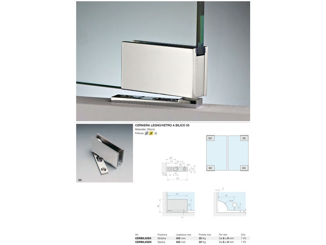 Cerniera legno/vetro a bilico 55 Logli Massimo Saint Gobain