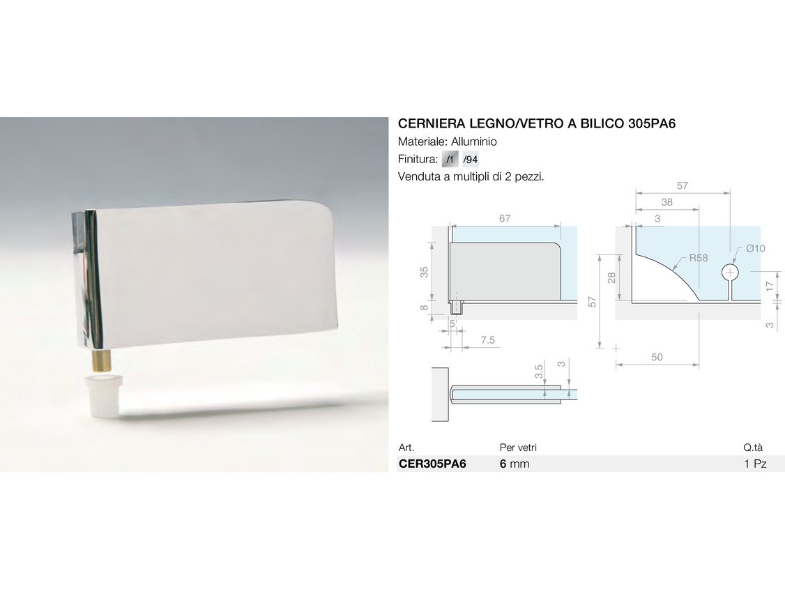 Cerniera legno/vetro a bilico 305pa6 Logli Massimo Saint Gobain